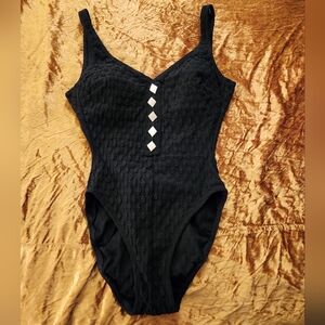 Vintage La Blanca 1980s Chic Black Scoop Back Studded One-Piece Swimsuit